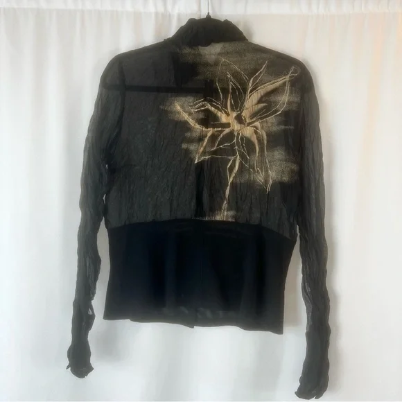 Vintage Blacky dress Berlin sleeved semi-sheer top. Black with Floral Design 8 - Picture 1 of 16